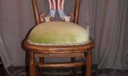 " The Wind in the Willows" inspired Mr. Toad chair. Hand Painted one of a kind. Perfect for nursery or child's roomStands 35" tall overall and 19" seat height.