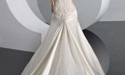Never worn A-Line lace, woven satin wedding dress sz.4 in Ivory. Corset back and chapel style train- $800
