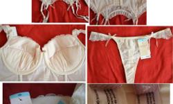 New! Affinitas "Samantha" bustier/teddie and thong bridal lingerie set. Size 38D top & XL bottom. Beautiful sheer ivory mesh & lace! Perfect for the bride. Boning for support. Adjustable & removable garters. Underwire and padded cups with removable pads.