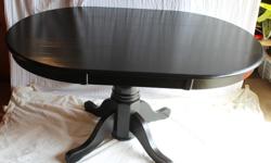 Beautiful extended solid oak dining table for $149. This recently painted black high gloss table will compliment any decorating style. I know this because I updated my grandma's set.
L 53.5 x W 36 x H 29.5