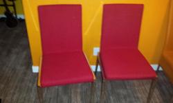 These have never been used, but they have been assembled. Set of 2 cloth stacking-style chairs with chrome legs. Check out my other ads on this site!