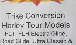 Trike Conversion for Harley Davidson Tour Models FLT, FLH Electra Glide, Road Glide, Ultra Classic & Roadking Base Kit Cost US$7950
For Models
1980 through 2007
2008 & UP