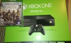 Brand new never opened Xbox one.
Details:
- 500gb Xbox One
- 1 controller
- all needed cables
- 14 day xbox live gold trial
- Never opened Assassin's Creed Unity
- Code that lets you download one of the following games:
Forza 6, Rise of the tombraider,
