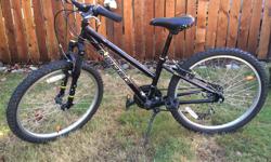 Norco diva - girl-specific frame, easy shifting 18-speed mountain bike. With a 13" seat tube and 20" top tube, this bike should fit most girls 9-12 yrs old. The seat height adjusts from approximately 28" to 38" above the ground. The bike features