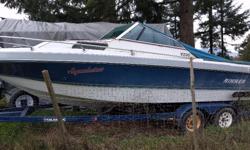 Selling my Rinker as is. Currently the motor is not working as there seems to be a crack in one riser. Hull and trailer are in very good condition, upholstery is still good with no cracks. Interior and carpet are excellent and no leaks. Comes with snap on