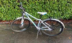 Originally posted for $500...reduced price.
Perfect condition, hardly ridden. Includes front and rear fenders, rear cargo rack, front handlebar removable bag.
3 front sprockets, 9 rear, for 27 speeds, index shifting, very smooth. Hydraulic assist disc