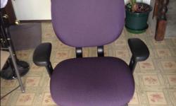Nice Office Chair in good working condition with purple fabric.
Armrests go up/down
Height up/down
Seat tilt
Backrest up/down
I have 2 of them. $25 each or 2 for $40.