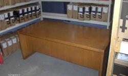 Office desk and two credenza's. solid blond oak in the  modern style with rounded corners
Desk has three drawers on left and drawer and fiile cabinet on right. Size is 29.5 inches high 3 feet deep and 6 feet long
Credenza #1 has two large 31 inch wide