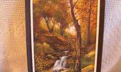 oil painting by local Victoria artist Ivan Bryant, 11.5"widex21.5" tall, framed, oil on canvas, fall colors.