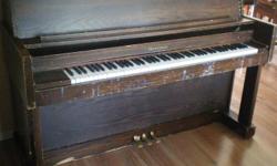 Older piano, in-tune, still sounds great. Fair condition at best, thus the price. Great for kids taking piano lessons, worked fine for ours.