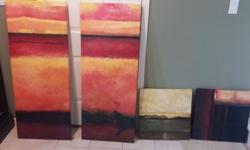 larger paintings are 20" x 50", $50 each, smaller paintings are 20" x 20", $25 each.