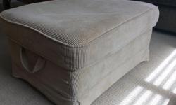 comfy tan corduroy ottoman in good clean shape. Storage under. 24"by32"