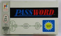 Password Volume 6 Six Vintage 1966 Milton Bradley Game NEW OPENED BOX
* Published in 1966 by Somerville Industries Ltd. Canada
* Ages 10 and Up
* 3 or 4 Players
* English Text and Instructions
* The game is un-played, password cards have not been