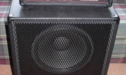 Peavey Professional Bass Amplifier has 175 Watts RMS power - many features including microphone out to mixing board.
Peavey Speaker Cabinet houses a 15" Black Widow cast frame, large magnet loudspeaker that will handle up to 700 Watts RMS.
Made in the US