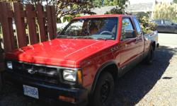 Make
Chevrolet
Colour
Red
Trans
Manual
I'm the 3rd owner his old lady who is clean, in good working condition, runs well and the canopy is included. 2.8V6, 5-speed, newer battery, newer breaks. She had been towed behind a camper to Arizona and back to BC