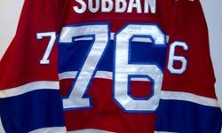 New with tags PK Subban #76 Montreal Canadiens Jersey size Large.
Home colours with the Habs centennial patch on the shoulder.
All names, numbers and logos are stitched on and not screened.
Fight strap sewn on the inside.