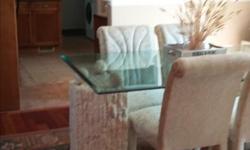 Plate Glass Dining Room Table with 6 Chairs
