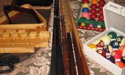 1 box of Belgium Billiard Balls-never used..paid $120
3 triangles for pool table
1 pool table brush
6 billiard cues
1 box of billiard balls-plain colors
1 bag for transporting billiard cues
1 cue stand
Asking $195 for everything. Please call 250-372-9181