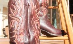Classic western style J. Chisholm men's cowboy boots, 9.5 EE D44, rich mahogany brown with lighter decorative stitching, 14.5 inches tall including heel. Gently used, excellent shape, no scuffs. $80
shoes Tony Lama Lucchese Justin