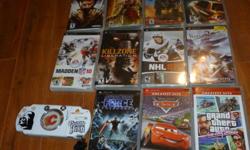 star wars version psp with 11 games and charging cord memory sitck manuals case and plastic covers for dics . i dont play it anymore so looking to sell.
games are:
grand theft auto vice city stories
god of war 2 chains of olympus
nhl 07
madden 10
need for