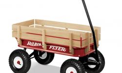 Radio Flyer Wagon. Metal body, wood rails. Off road edition means the tires are rubber and ride quietly unlike plastic wheels. Like new condition.
Willing to trade for 2 seater bike trailer.