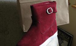 Size 44 (Chinese--suggest equivalent to a men's size 9) red suede pile-lined boots. New-too small.