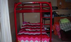 We have a metal Bunk bed for sale without the bedding..
 Its a shiny, bright red and looks almost
 like new. If interested email me.