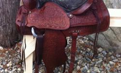 ~Christmas Specail~ $1,000 free shipping.
Vintage 15" Red Ranger saddle. Fully tooled, all leather. About 40 yrs old, in excellent condition with no marks or scratches. Very well looked after. Has 7" gullet. Well made saddle, made to last. Has #918 on