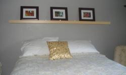 Furnished bedroom (12 X 11) includes queen size bed, dresser, closet, local phone, satellite receiver, wireless internet in room, heat and hydro. Bedroom door locks from inside.
It is a quiet and spacious home. Shared furnished kitchen, bathroom, washer,