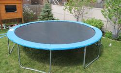 Round Trampoline, 14-ft diameter in mint condition, bought at Canadian Tire.
Safety pad was replaced at Canadian Tire.
Safety enclosure is worn out, but still can be used. It also can be replaced at Canadian Tire.
For more information about this