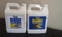 That is all you need to keep RV rubber roof in perfect condition.
Both cleaner and UV protector were used a few times as one time treatment amount is relatively small.
The black stripes on bottles show the actual level. Applicator is also included.
The