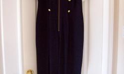 Navy and White, Sailor style jumpsuit,
Size 13/14
Crepe like fabric of 58% Rayon 42% Acetate
Worn twice, Like new, PAID $80