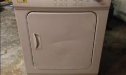 24 inches wide, front loading apartment size dryer. Stackable. Stainless steel drum.