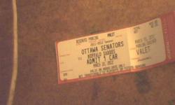 I am selling senators versus buffalo sabres tickets in advance for march 10,2012
section 117 seats 15 and 16 with valet parking for 1 vehicle the original price is $ 325.65 I'm asking $ 250.00 o.b.o. please contact me at 613-345-3889