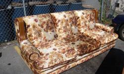 SET of 3 Retro Brown Floral Sofa/Loveseat/Armchair w/ Leg Rest (Reduced Price) - Item# 4639
REDUCED FROM $299 TO $199
Loveseat: 61" x 36" x 32"
Armchair: 36" x 36" x 32"
Width  Depth  Height 
85 36 32 (in.) 215.9 91.44 81.28 (cm)
Item#:4639