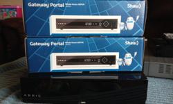 Shaw Gateway System with two portals. HD channels and PVR capabilities. Allows you to connect two TV's to the same Gateway to access recordings from either. If you purchase more Portals you can connect up to 6 TV's. Remotes (2) included.
About 2 years