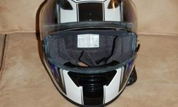 SHOEI Full face motorcycle helmet with visor. It was purchased in 2010 and only worn about 10 times. It has been stored in it's protected bag indoors ever since. Size Medium, DOT -SNELL APPROVED, Top of the line model. Always stored inside, never dropped.