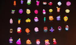 38 Shopkins Figures for $0.75 each or $20 for the lot . The bottom row in the photo shows the exclusives (6). All in great condition from a smoke-free, pet-free home.