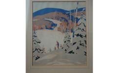Original artwork by Alfred Joseph Casson, Skiers
Alfred Joseph Casson - (1898 - 1992) Group of Seven, PRCA, OSA, CSPW
Skiers, serigraph, signed within the plate (silkscreen).
10 x 8.25 ins ( 25.4 x 21 cms )
Framed.