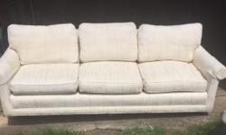 Large sofa and two matching chairs looking for a good home. Contemporary styling, white textured fabric, (see close-up photo), would benefit from a professional cleaning. Ready to love you back!
Please email if you want to view in person.
