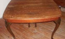 I have a solid oak English table for $100. The table is over 100 years old. It expands from 45"x45" to 45"x75" with removeable leaves. If interested please call (705) 432-2298.