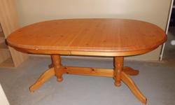Hello:
I have a solid pine 2 pedestal dining table for sale. Medium toned stain. It is in good condition and does not come with an extension leaf. It measures 41"D x 64"W x 29.5"H. If you are interested please email or call me
Thanks
Joe