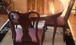 Gibbard Legacy: 2 captains chairs, 4 chairs, table c/w 3 leaves, large buffet c/w hutch - color mahogany