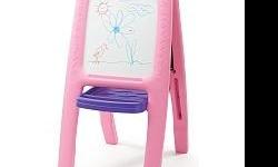 Step2 Pink Easel. Two-sided easel features one metal dry-erase board and one chalkboard. In great condition. Can fold up to store.