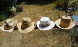 3 straw hats, size medium to large. Straw colored ones are SOLD. I ONLY have the White with red band = $8.00.
