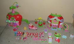 Strawberry Shortcake and friends. 13 dolls in total, 2 houses, some furniture and hats as in the picture. Great Condition!