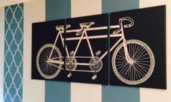 ~*~ Tandem Bike Triptych Painting ~*~
* Sketched and Painted on three black canvas panels
* 54" wide x 24" high
* Each panel is 18" x 24 "
Note: This is not a print or a stencil, it's a Painting
$ 250
Thank you