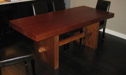 Modern design. Great condition. Imported from Bali. Paid $2900 for all 7 pieces August 2010. Table top is 4" thick. 80"(long)x35"(wide)x31"(high). Matching Teak Bookshelf & Solid Teak ball coffee table with glass top available.
