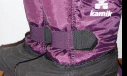 Purple size 9 Kamik snow boots. In excellent condition - worn less than 10 times, and always in snow so tread is like new. Comes from a smoke free home. Price firm.