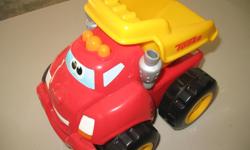 Tonka dump truck made with soft rubbery material
Runs on batteries and has sounds
